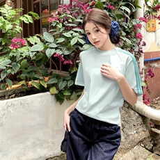 抖音得物品质二开240克宽松纯棉美式潮牌印花三条杠中性风短袖T恤，男装T恤，电商A486-1