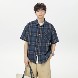 夏季韩版潮流复古格子短袖衬衫翻领帅气衬衣DSA157B-CS4231-P38图片