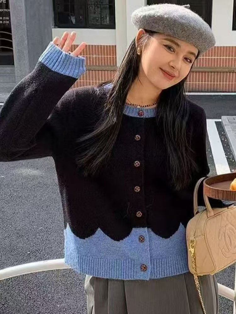 超好看内搭撞色新款毛衣针织衫女秋季胖mm显瘦遮肚子开衫外搭上衣,针织衫/毛衣,萱芳婷羊绒