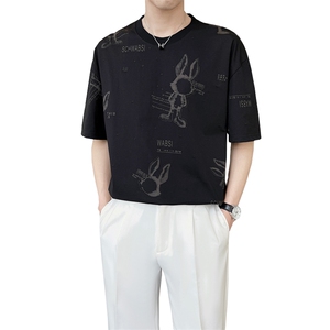 夏季轻熟风圆领精品烧花休闲短袖T恤男时尚百搭打底衫T2311-P52图片