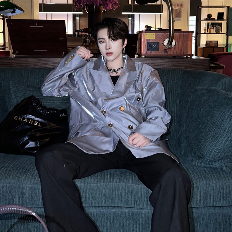 （自家图）小众设计液态流光拼接皮带扣西装外套男1502-P98，男装西服套装，星座910-5