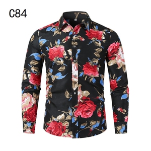 1611B-C84-P25 2021春秋款四季有货长袖大码衬衫欧美宽松印花衬衫图片