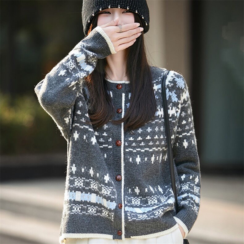 圆领开衫毛衣慵懒风日系复古针织宽松外套女25新款加厚小个子外搭,针织衫/毛衣,佳绒高端店