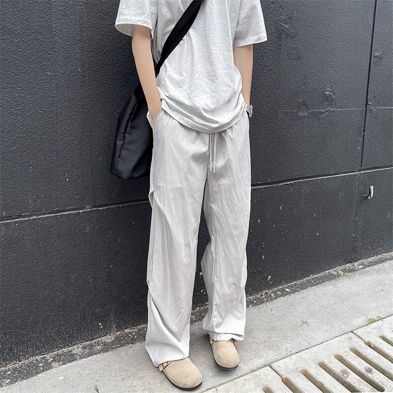 冰丝透气褶皱夏季薄款休闲裤新款美式潮流宽松裤子,男装休闲裤,星座410-7