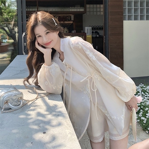 新中式时尚防晒套装女2025春夏季新款高级感国风显瘦短裤三件套装图片