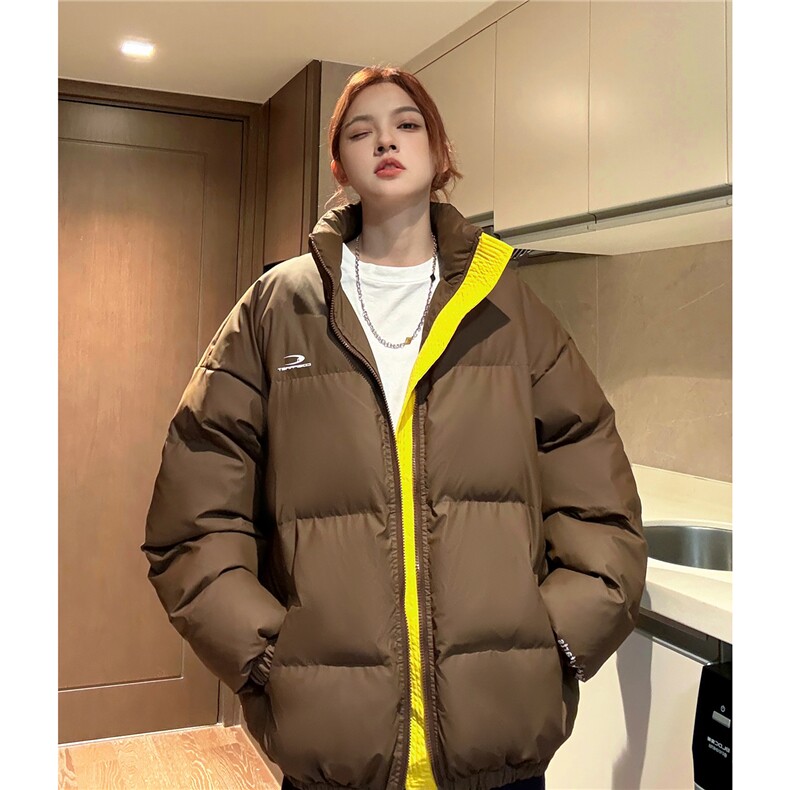 中性风冬装 PU软皮美式撞色棉服logo棉衣休闲外套男女 G1102 P128图片