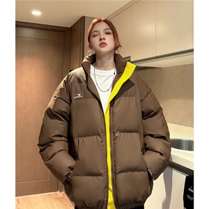 中性风冬装 PU软皮美式撞色棉服logo棉衣休闲外套男女 G1102 P128图片