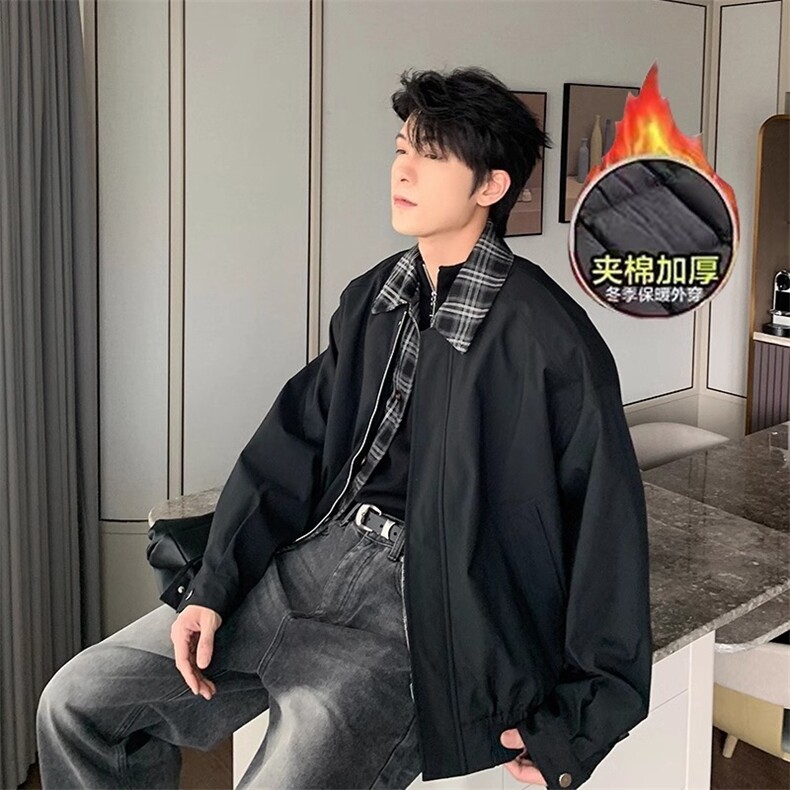 加绒加厚冬款男假两件棉衣格子拼接保暖棉袄外套MY6101P85,男装棉衣,星座1013-1