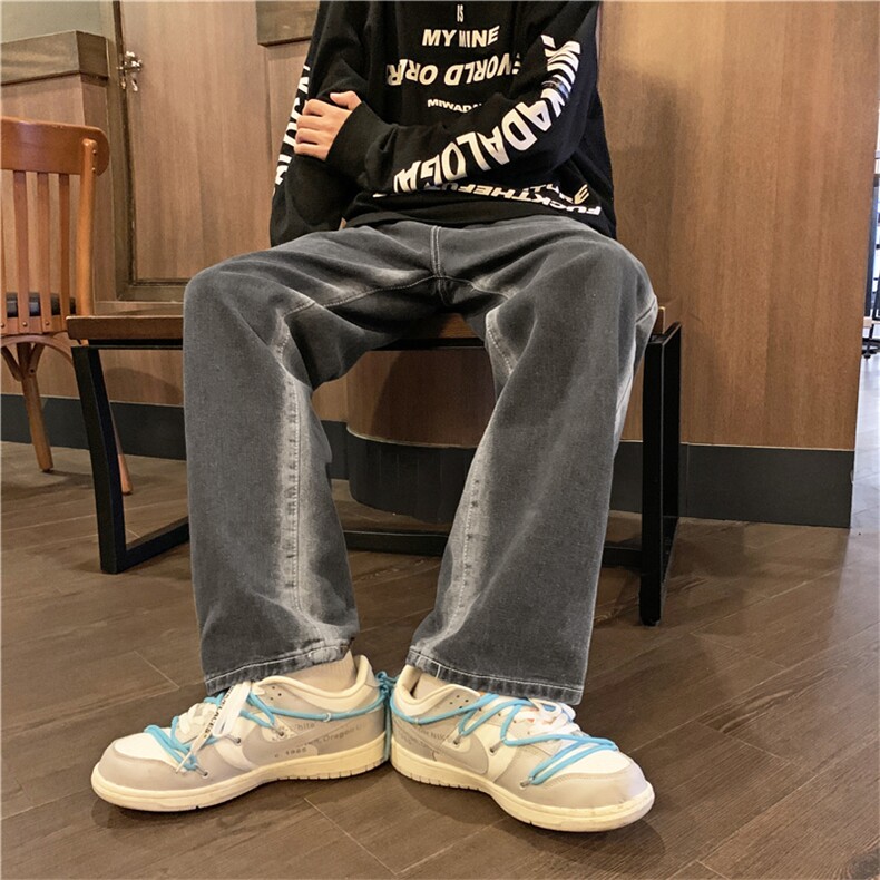 牛仔裤男春秋季宽松直筒休闲长裤中性潮牌oversize裤子N1825-P45,男装牛仔裤,星座1008