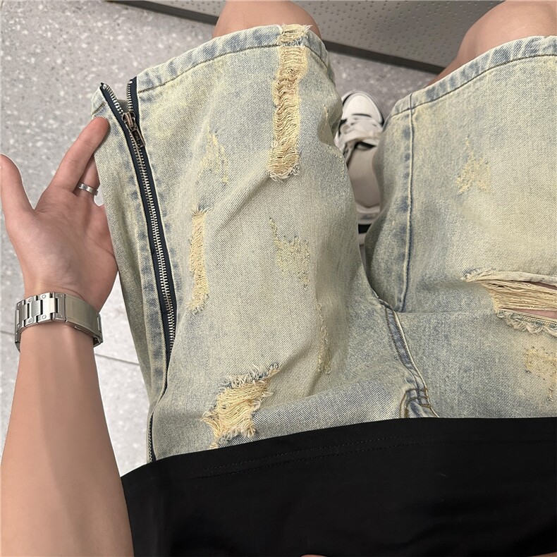 美式高街休闲牛仔裤个性小众休闲裤短裤A061-JM1734-P55控78,男装牛仔裤,电商A061-1