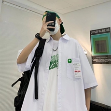 2022衬衫短袖男士宽松大码潮流港风复古痞帅贴标衬衣C548P30，男装衬衫，星座1116-2