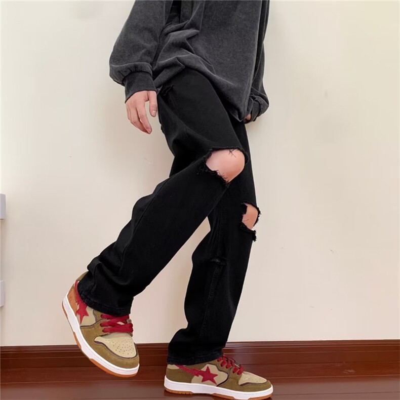 欧美高街薄款直筒阔腿裤美式秋季男款破洞牛仔裤K4437-P37,男装牛仔裤,星座512-2
