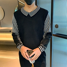 秋冬季节新款拼接条纹假两件衬衫男士时尚潮流毛衣MY0847-P55，男装针织衫/毛衣，星座308B-2