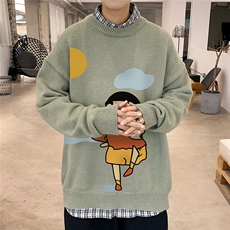 1港风新款宽松休闲中性情侣圆领潮流印花毛衣男外套7436P58控78，男装针织衫/毛衣，星座226-2