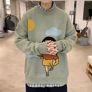 1港风新款宽松休闲中性情侣圆领潮流印花毛衣男外套7436P58控78图片
