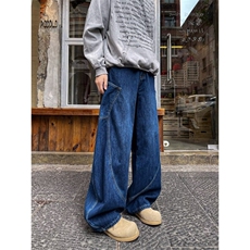 高街牛仔裤男女韩版潮流阔腿宽松百搭2026夏季ins长裤RK2266-P55，男装牛仔裤，星座412-2