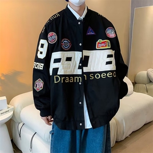 机车棒球服男潮牌大码hiphop高街工装赛车服棉服外套春季图片