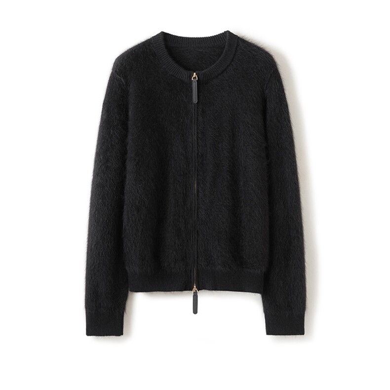 2026年秋季时尚百搭通勤简约休闲圆领拉链开衫，女装羊绒衫，致织羊绒