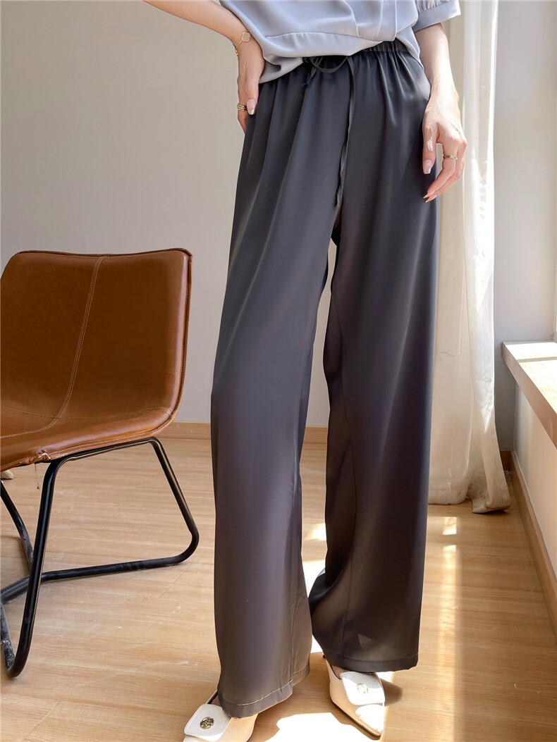 白色醋酸缎面阔腿裤女2025新款爆款夏季薄款冰丝裤国风新中式裤子，女装休闲裤，绒泰祥