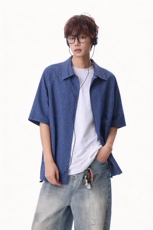 2026夏季新款格子翻领短袖衬衫外套男CD6403-特P40建议零售价98，男装T恤，电商A001-1