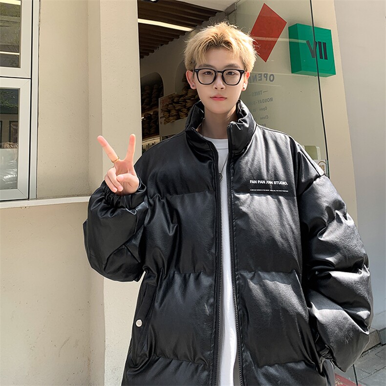2025冬装PU皮立领棉服宽松加厚情侣棉衣外套MY8695/特P100黑色8,男装棉衣,电商A094
