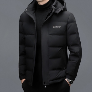 冬季男士白鸭绒短款羽绒服保暖品质连帽加绒加厚休闲简约上衣男装图片