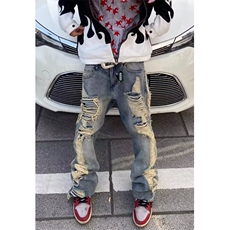 春季破洞牛仔裤男款修身小脚弹力长裤刮烂补丁百搭乞丐裤N5140，男装牛仔裤，星座1116A（原606A-3）