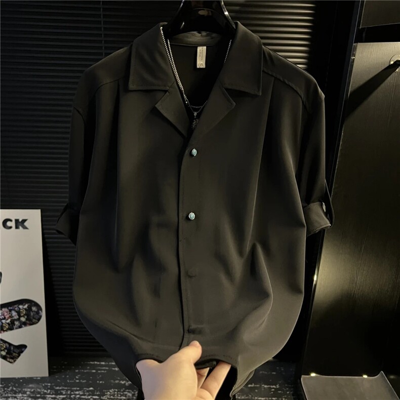 网图古巴领衬衫男短袖夏季上衣服韩版潮流穿搭垂感半袖衬衣,男装T恤,星座410-7