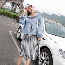 中长款翻领夏修身长袖显瘦潮牛仔外套女2021夏季新款韩版，女装短外套，布衣桑