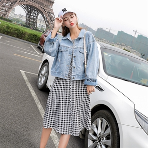 中长款翻领夏修身长袖显瘦潮牛仔外套女2021夏季新款韩版图片