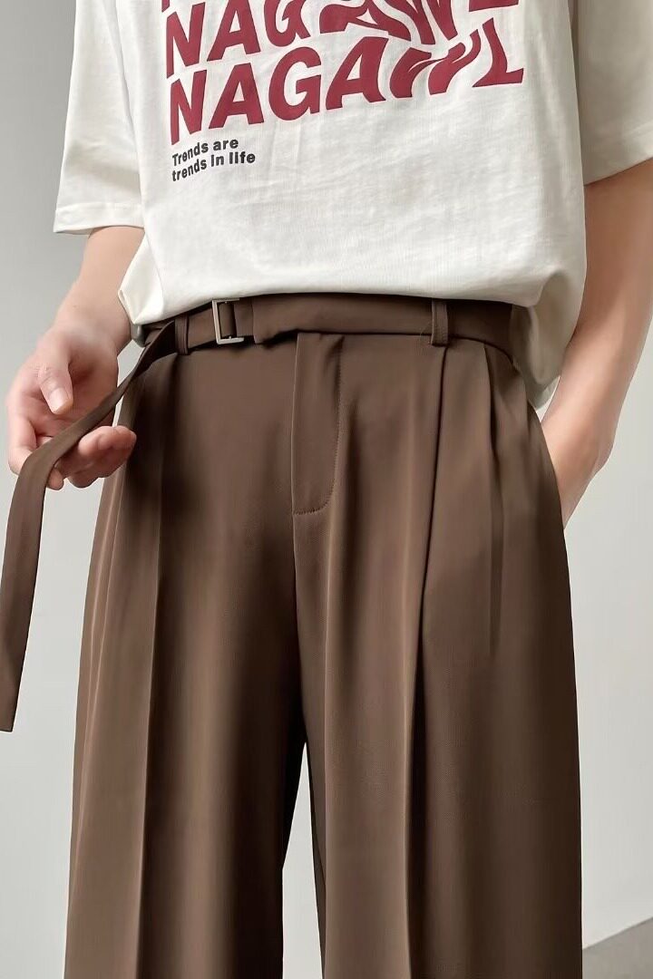 休闲西裤男夏季薄款潮流垂坠高级感直筒裤子高街痞帅黑色阔腿长裤,男装西裤,星座218-1（原230）