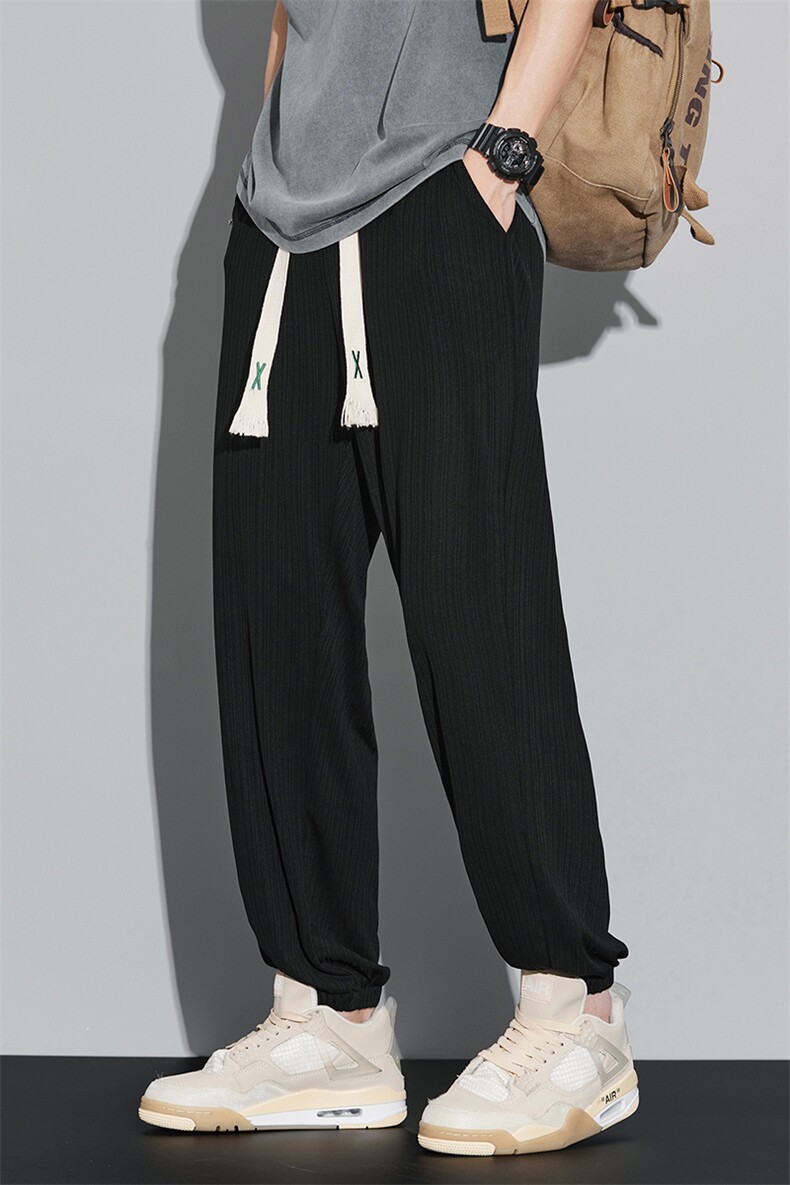 2026春夏款黑底冰丝裤子男运动透气宽松束脚长裤休闲裤DY508-P55,男装休闲裤,电商A178-1
