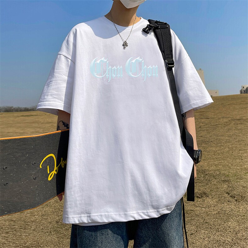 抖音得物二开现货220克夏装重磅美式高街宽松短袖t恤MT152,男装T恤,电商A486-1