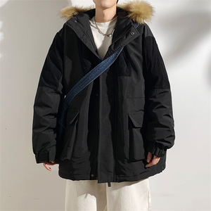 港风2026新品冬季宽松撞色棉服派克服毛领冬装加厚外套D009-P145图片