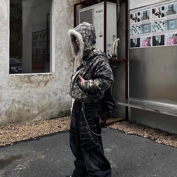 网图现货美式复古高街潮流迷彩长毛夹棉保暖棉服2219/P115,男装棉衣,星座205-3