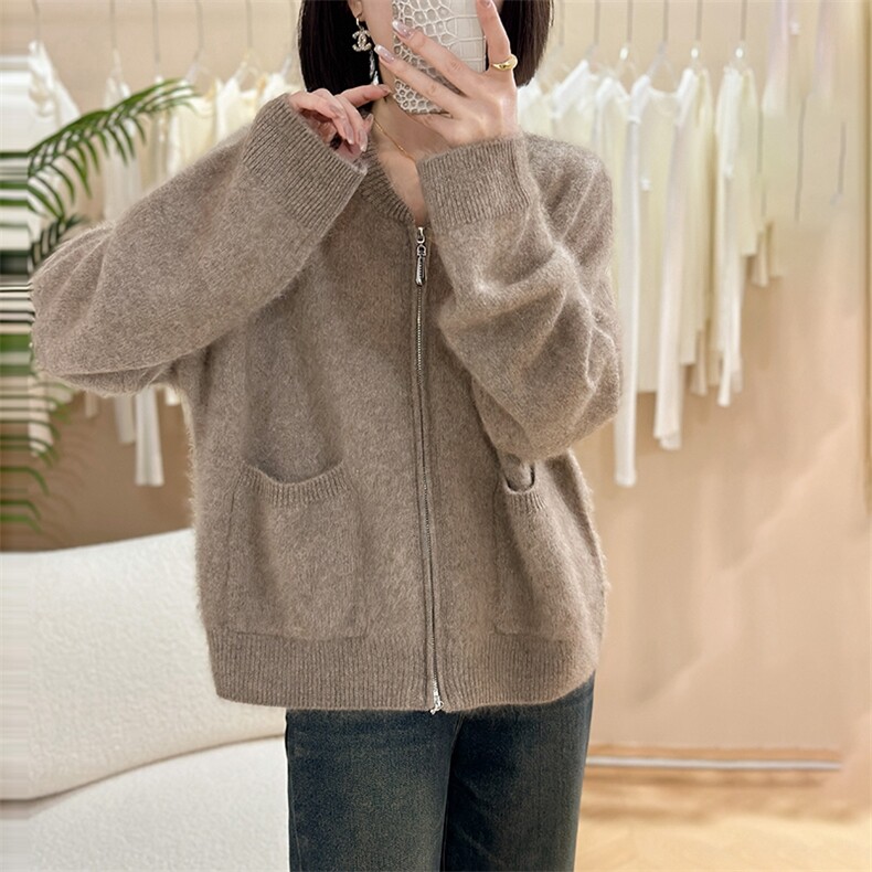 长袖针织开衫女宽松百搭纯色羊绒休闲外套上衣,女装羊绒衫,仟禧羊绒