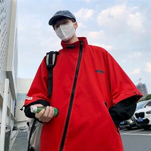 潮牌设计感工装外套男秋季新款美式高街斜拉链夹克上衣 W3574-P55图片