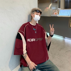 美式运动球服线条拼接短袖T恤男夏新款百搭休闲宽松球衣TX133，男装T恤，星座1116A-1（原606A）