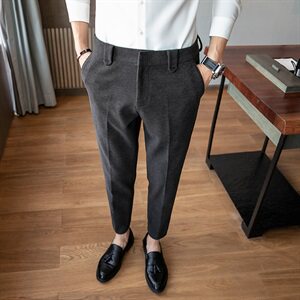 A102秋冬修身男士休闲裤子西裤秋冬毛呢料加厚-灰色-28-38码图片