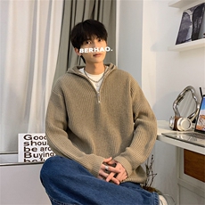 B56-P53复古小众半拉链连帽毛衣男韩版纯色oversize针织衫外套，男装针织衫/毛衣，星座512-6