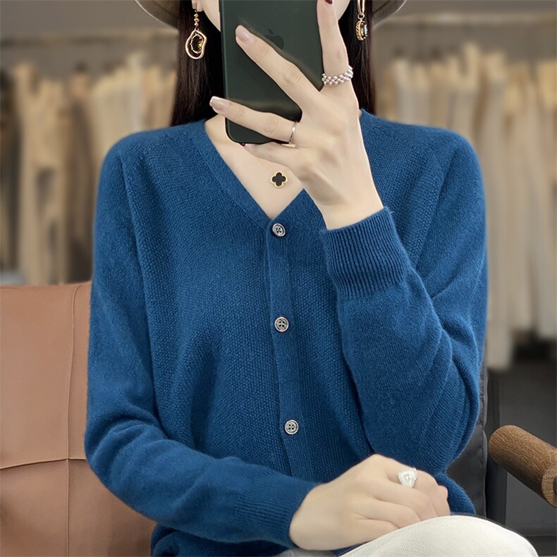 毛衣外套春秋v领新款宽松织衫上衣长袖百搭开衫,针织衫/毛衣,戎洋