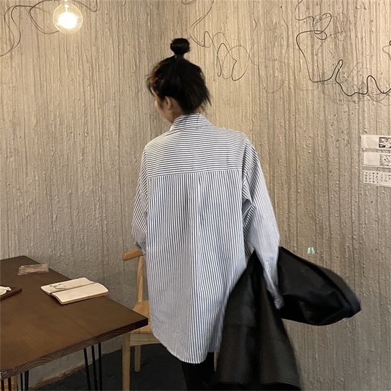 TC699-P45条纹衬衫宽松长袖衬衣韩版潮流外套休闲港风ins上衣,女装衬衫,星座617A-2