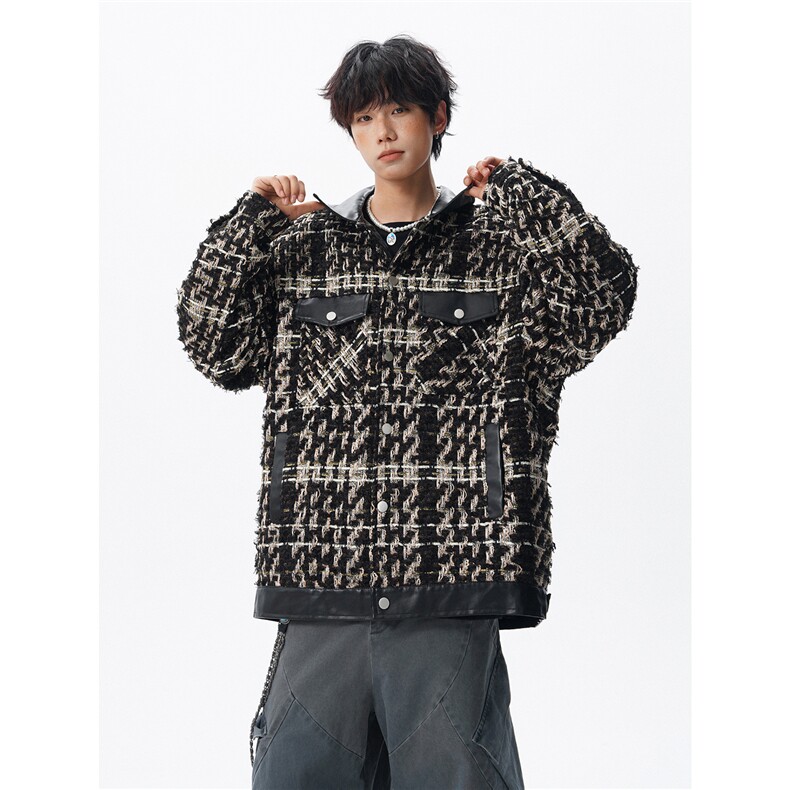 复古拼接小香风外套春秋大码高级感痞帅上衣pu皮衣夹克JK5209/P95图片