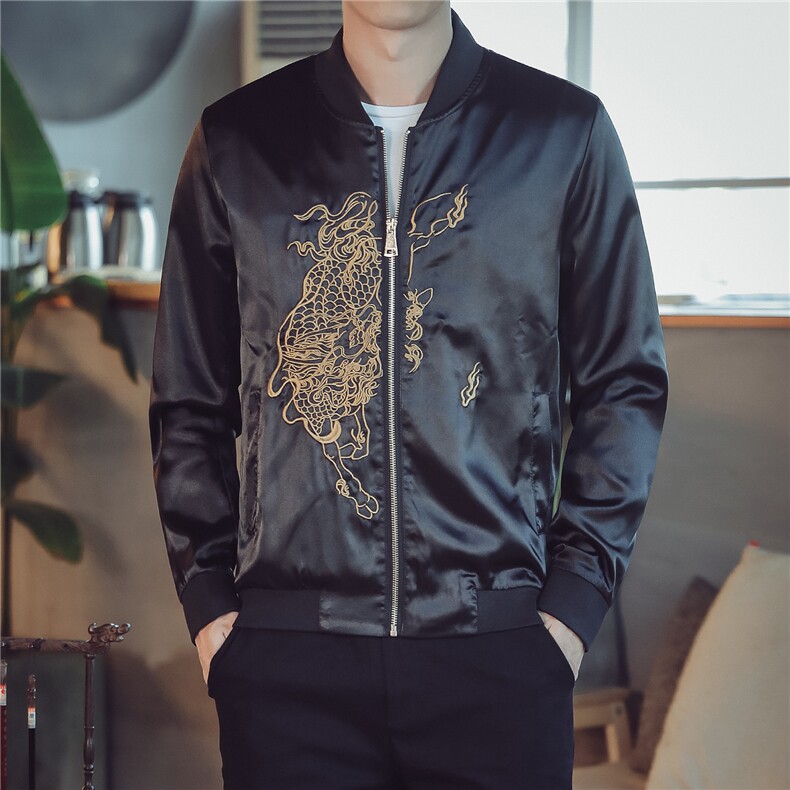 7034秋季中国风麒麟刺绣修身国潮夹克男外套QT715，男装夹克，钱塘715