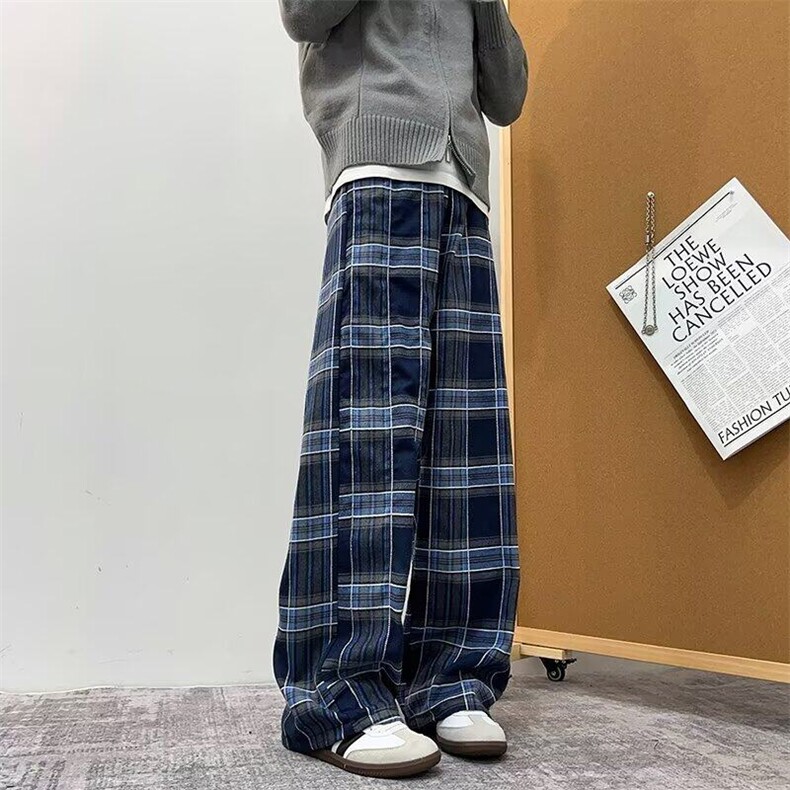 复古格子裤子男秋冬宽松直筒显瘦休闲裤窄版阔腿裤KG111,男装休闲裤,星座1116A-1（原606A）
