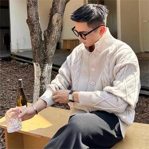 JY340-P70 高品质麻花针织开衫外套宽松韩系男 网图图片