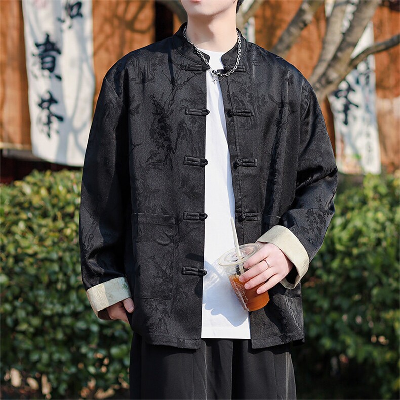 新中式2025新款长袖开衫中式提花暗花纹衬衫A021-KS513-P85控108,男装衬衫,电商A021