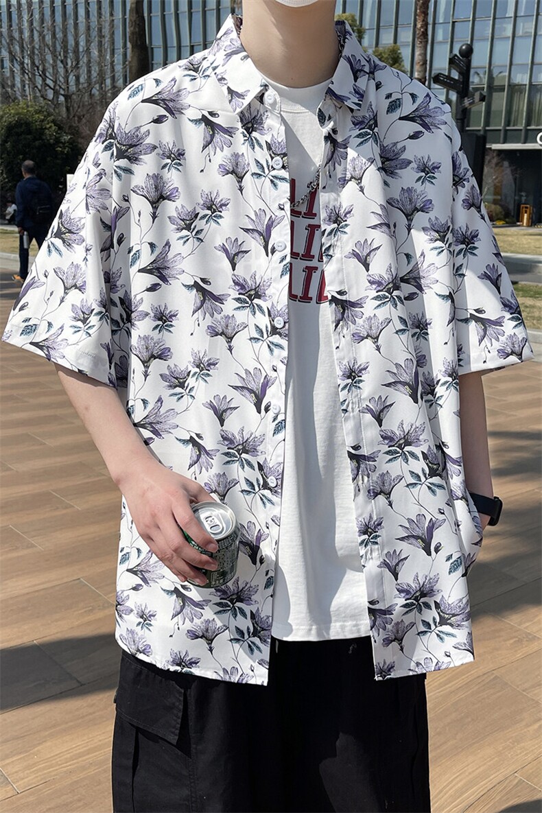 精品花衬衫大码男短袖夏季痞帅休闲上衣服外套翻领衬衣A012/P35,男装衬衫,电商A012