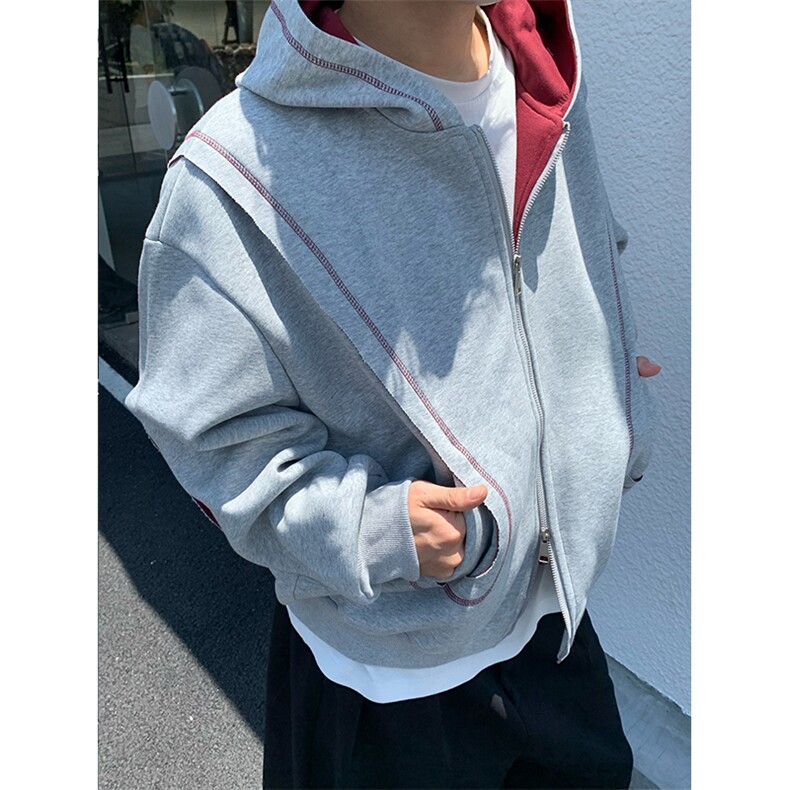 潮牌秋季复古开衫连帽卫衣明辑线廓形外套男女宽松百搭休闲帽衫,女装短外套,星座601-1