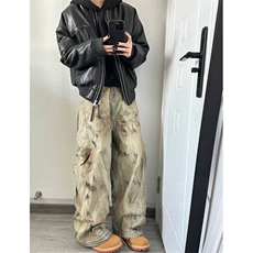 废土风泥染脏脏弯刀裤黄泥牛仔裤男女韩版2025ins长裤RK2613-P62，男装牛仔裤，星座412-3